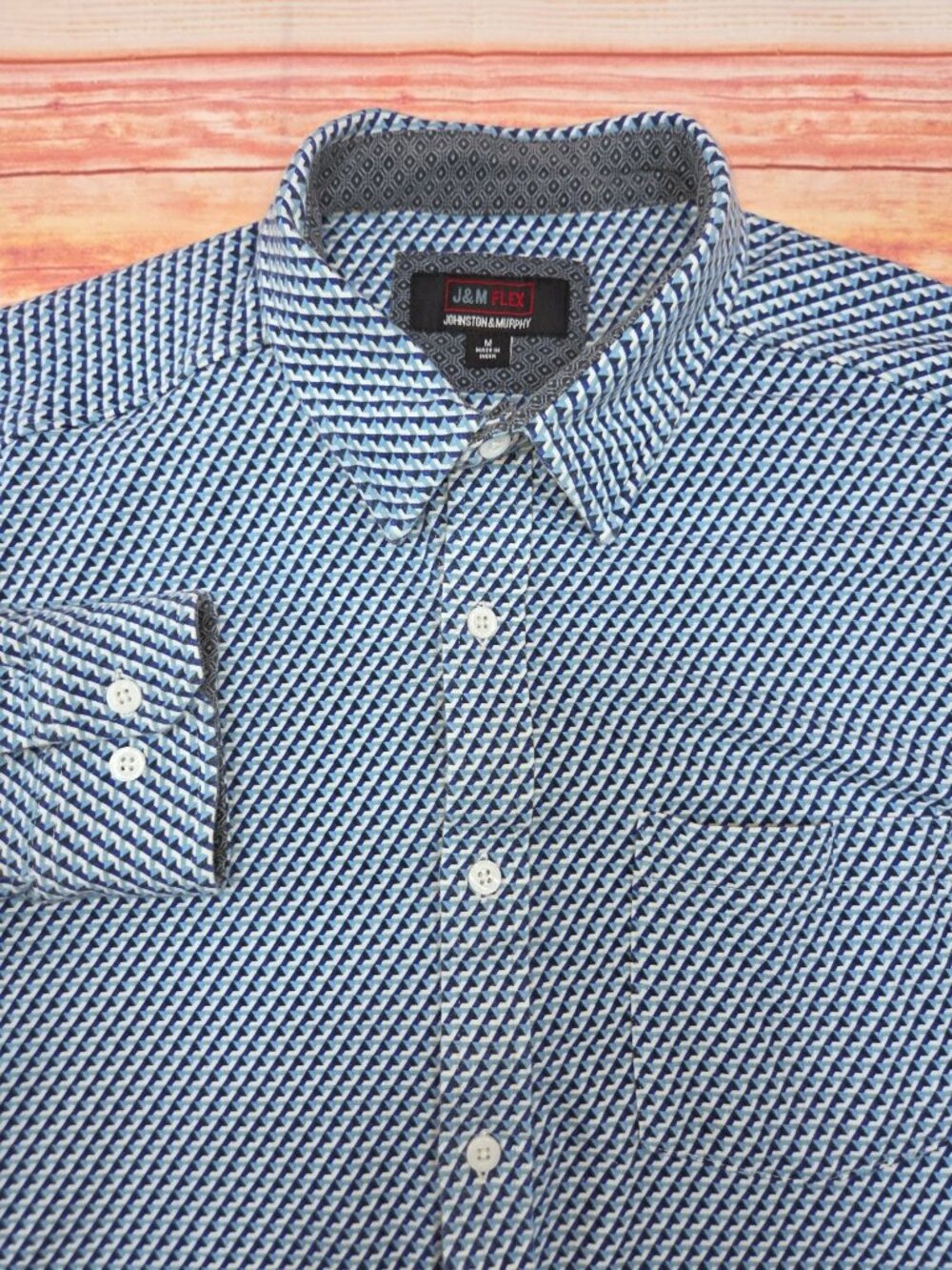 Johnston & Murphy Flex Blue Geometric Long Sleeve Shirt Medium - Picture 4 of 7